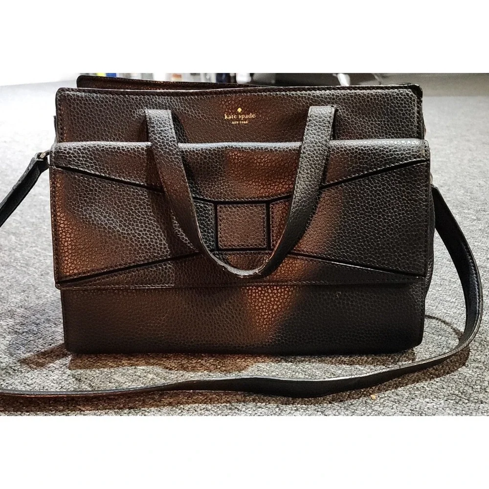 KATE SPADE NEW YORK CHANTAL BRIDGE PLACE PEBBLED LEATHER‎ SATCHEL BLACK